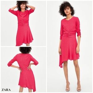 Zara Fuchsia Polka Dot Asymmetrical Dress M - NWOT
